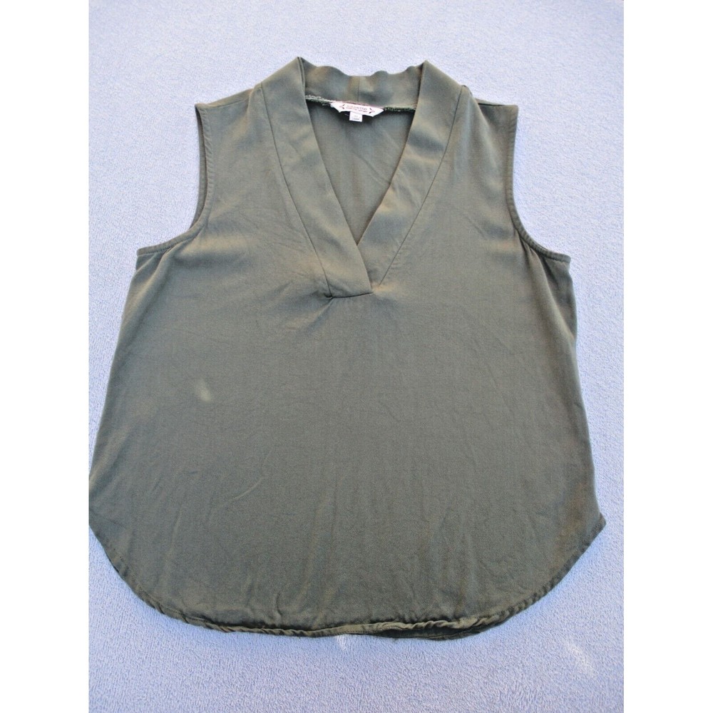 NANETTE LEPORE Blouse Women's Medium Green Sleeveless Short Tunic Top V-Neck